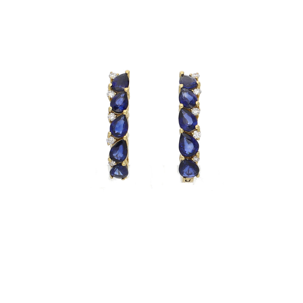 Aros Oro Amarillo Argolla Zafiro Azul y Brillantes AR2507011