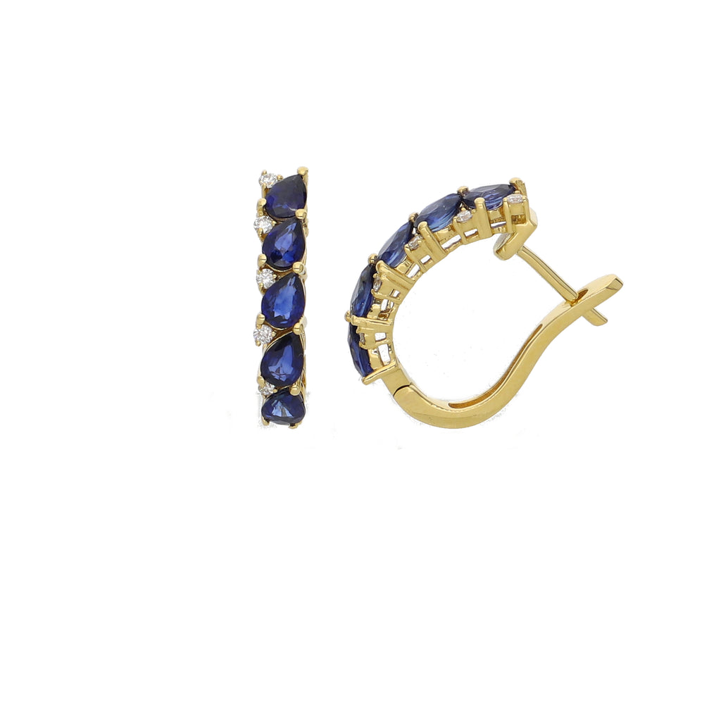 Aros Oro Amarillo Argolla Zafiro Azul y Brillantes AR2507011