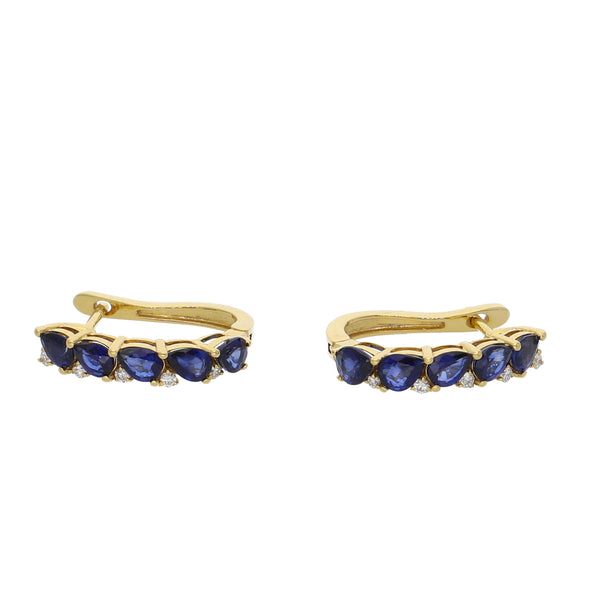 Aros Oro Amarillo Argolla Zafiro Azul y Brillantes AR2507011