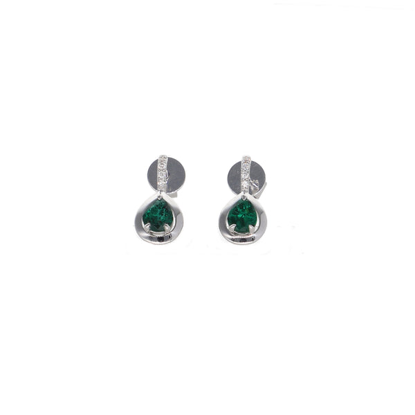 Aros Oro Blanco Esmeralda y Brillantes AR-13846