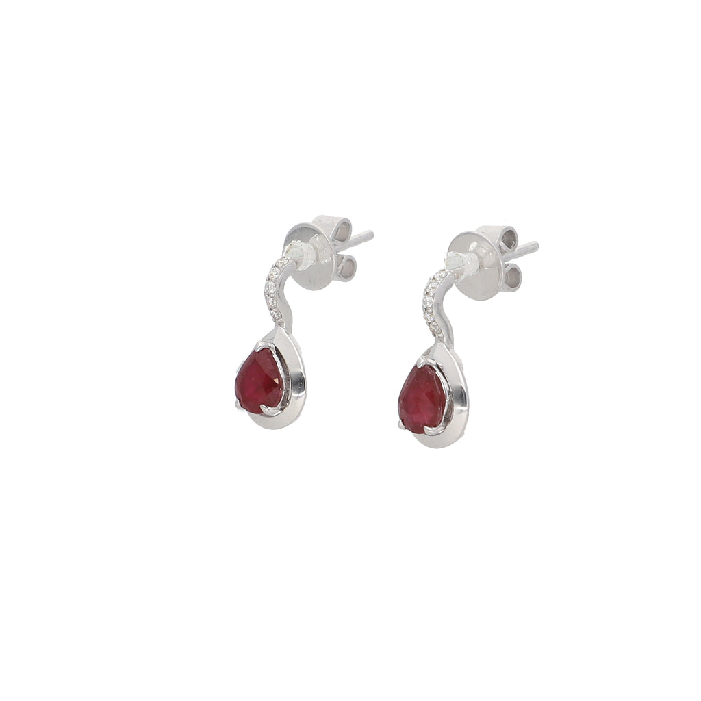 Aros Oro Blanco Rubí y Brillantes AR-13850