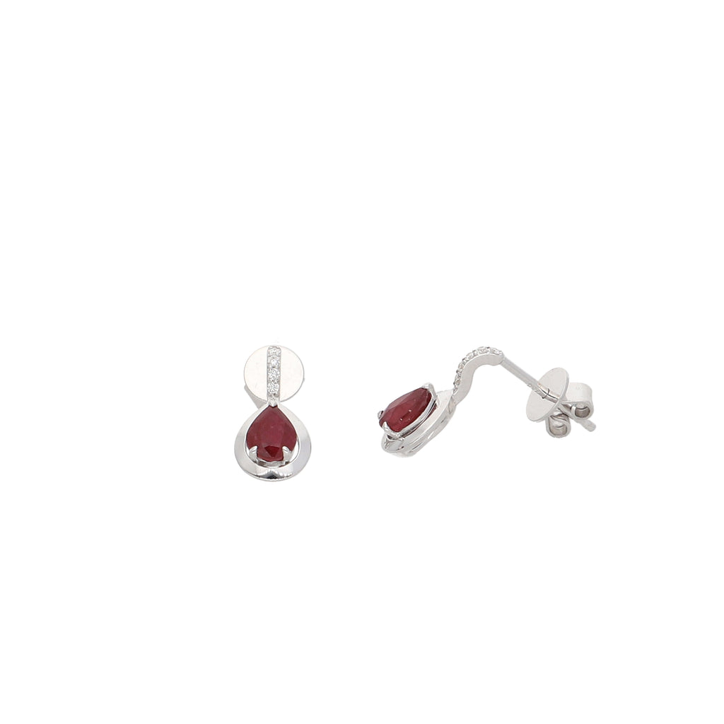 Aros Oro Blanco Rubí y Brillantes AR-13850