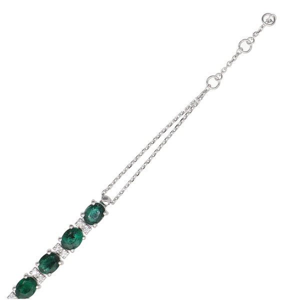 Pulsera Oro Blanco, Esmeralda y Brillantes PU-13855