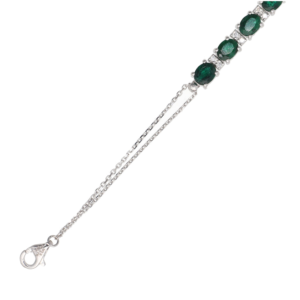 Pulsera Oro Blanco, Esmeralda y Brillantes PU-13855