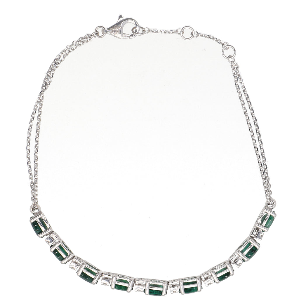 Pulsera Oro Blanco, Esmeralda y Brillantes PU-13855