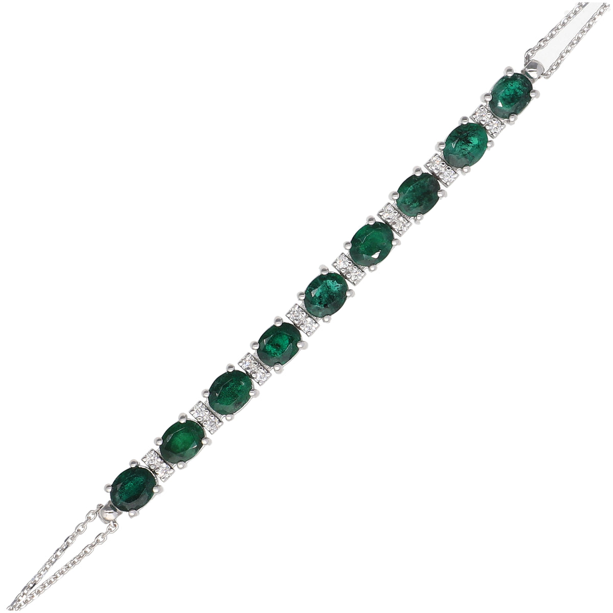 Pulsera Oro Blanco, Esmeralda y Brillantes PU-13855