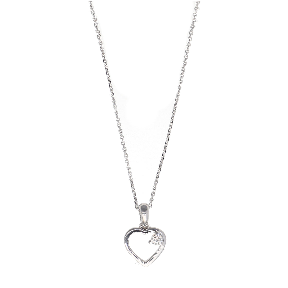 Collar Oro Blanco 14kt y Brillante Corazón CO-13860