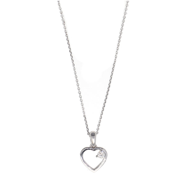 Collar Oro Blanco 14kt y Brillante Corazón CO-13860
