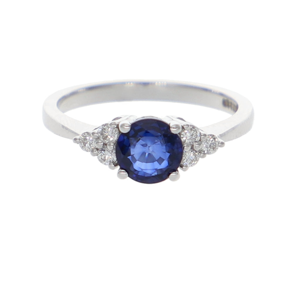 Anillo Oro Blanco Zafiro Azul y Brillantes AN-13930