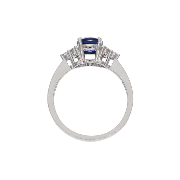 Anillo Oro Blanco Zafiro Azul y Brillantes AN-13930