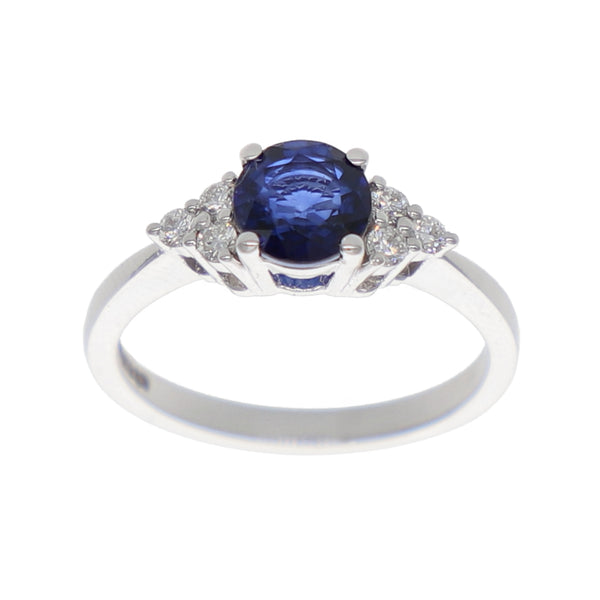 Anillo Oro Blanco Zafiro Azul y Brillantes AN-13930