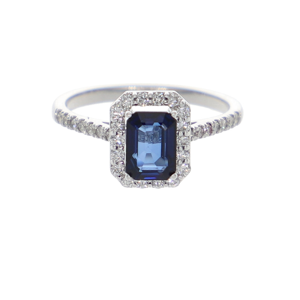 Anillo Oro Blanco Zafiro Azul y Brillantes AN-13931