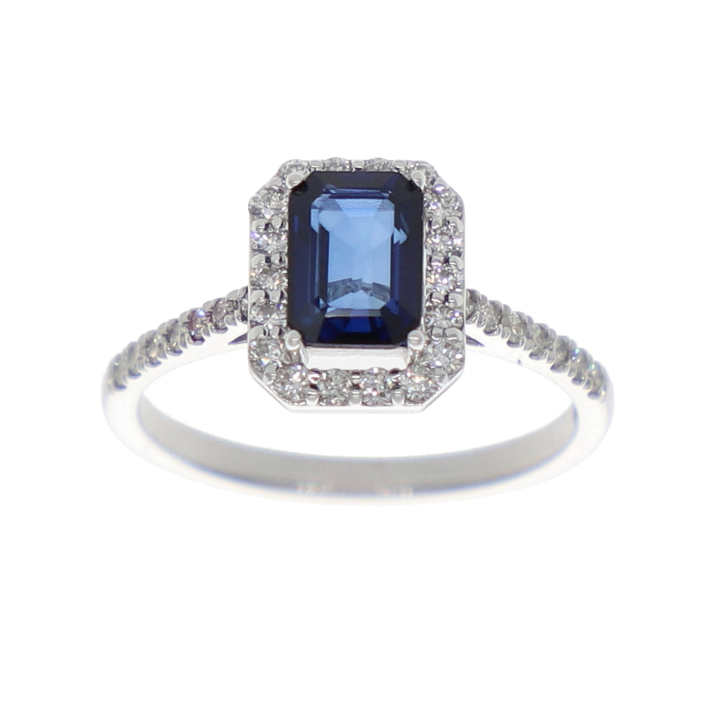 Anillo Oro Blanco Zafiro Azul y Brillantes AN-13931