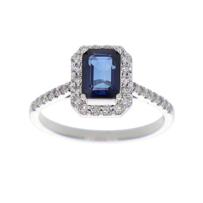 Anillo Oro Blanco Zafiro Azul y Brillantes AN-13931