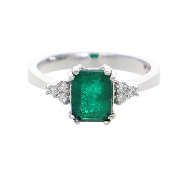 Anillo Oro Blanco Esmeralda y Brillantes AN-13932