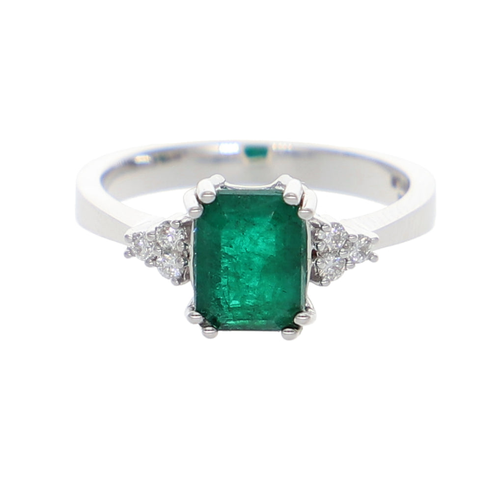 Anillo Oro Blanco Esmeralda y Brillantes AN-13932