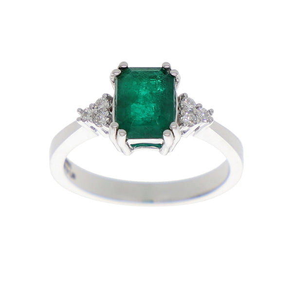 Anillo Oro Blanco Esmeralda y Brillantes AN-13932