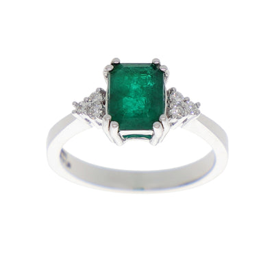 Anillo Oro Blanco Esmeralda y Brillantes AN-13932