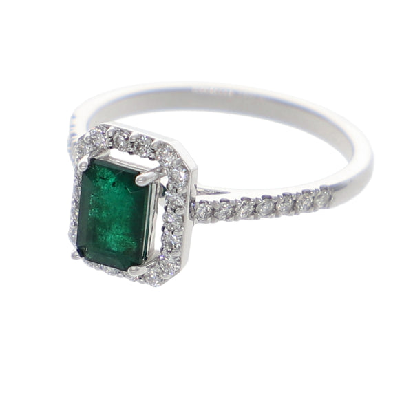 Anillo Oro Blanco Esmeralda y Brillantes AN-13933
