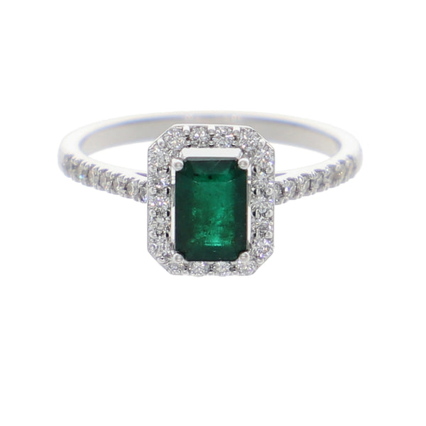 Anillo Oro Blanco Esmeralda y Brillantes AN-13933