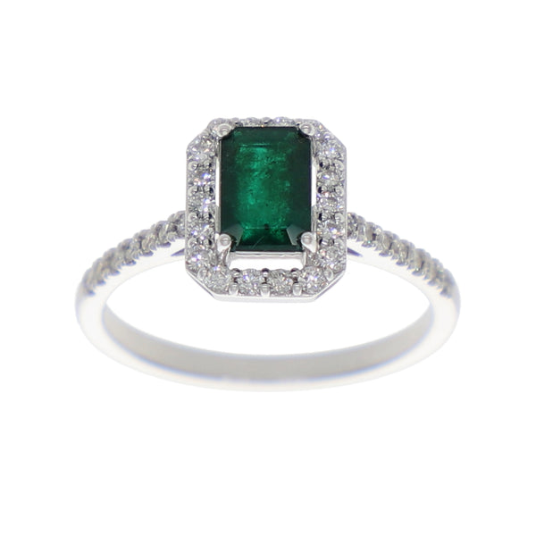 Anillo Oro Blanco Esmeralda y Brillantes AN-13933