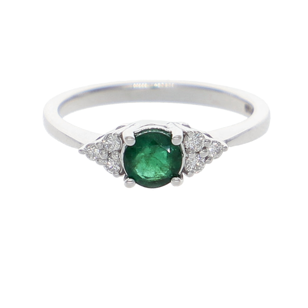 Anillo Oro Blanco Esmeralda y Brillantes AN-13934