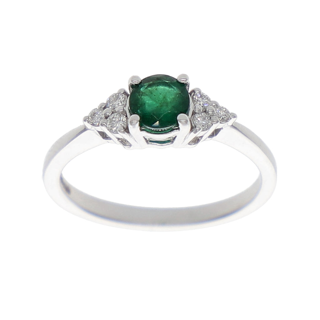 Anillo Oro Blanco Esmeralda y Brillantes AN-13934