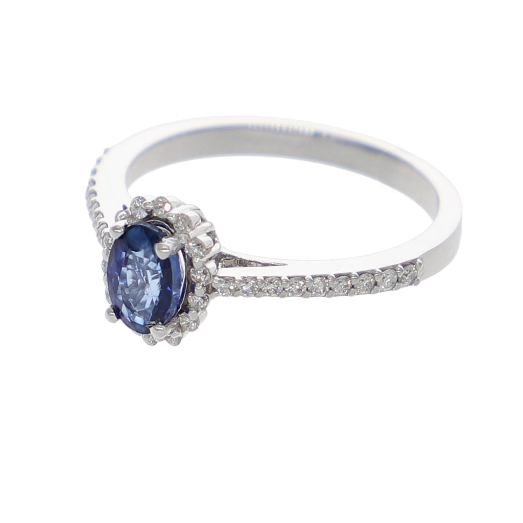 Anillo Oro Blanco Zafiro Azul y Brillantes AN-13936