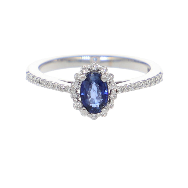 Anillo Oro Blanco Zafiro Azul y Brillantes AN-13936