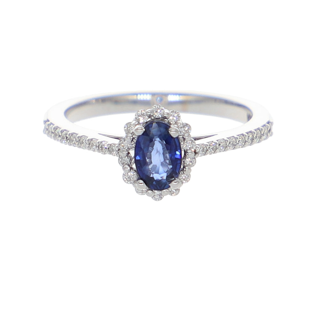 Anillo Oro Blanco Zafiro Azul y Brillantes AN-13936