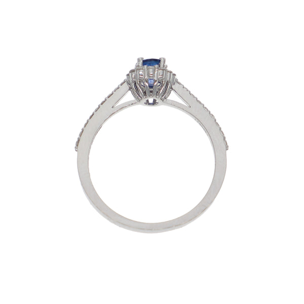 Anillo Oro Blanco Zafiro Azul y Brillantes AN-13936