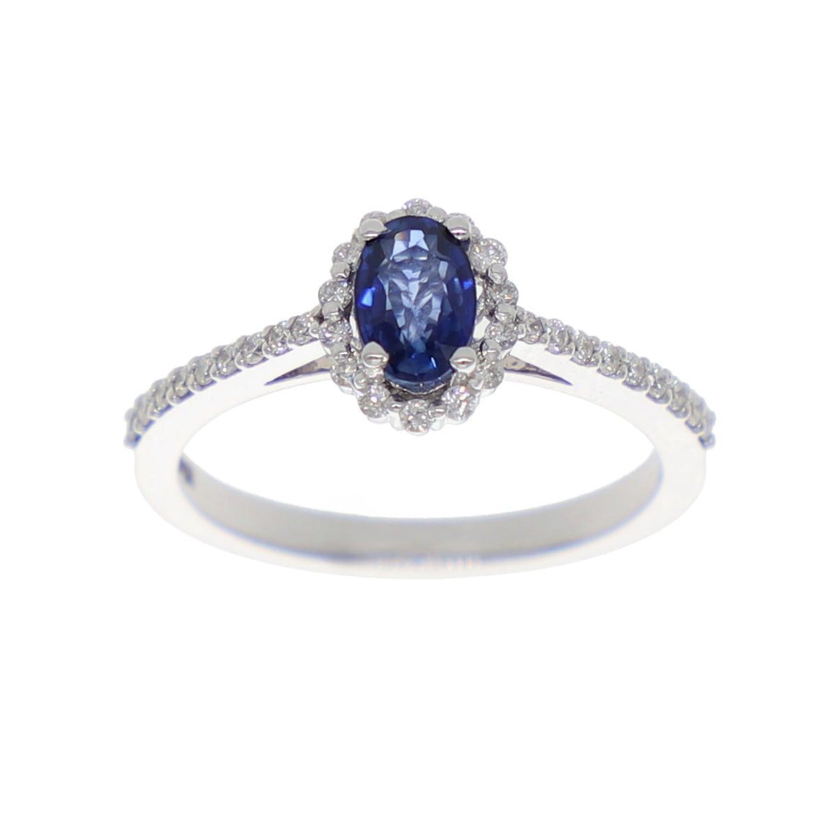 Anillo Oro Blanco Zafiro Azul y Brillantes AN-13936
