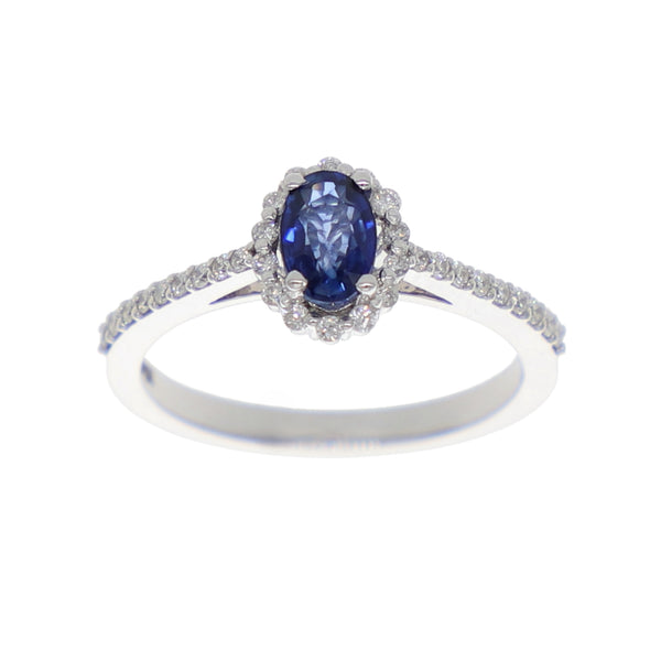 Anillo Oro Blanco Zafiro Azul y Brillantes AN-13936