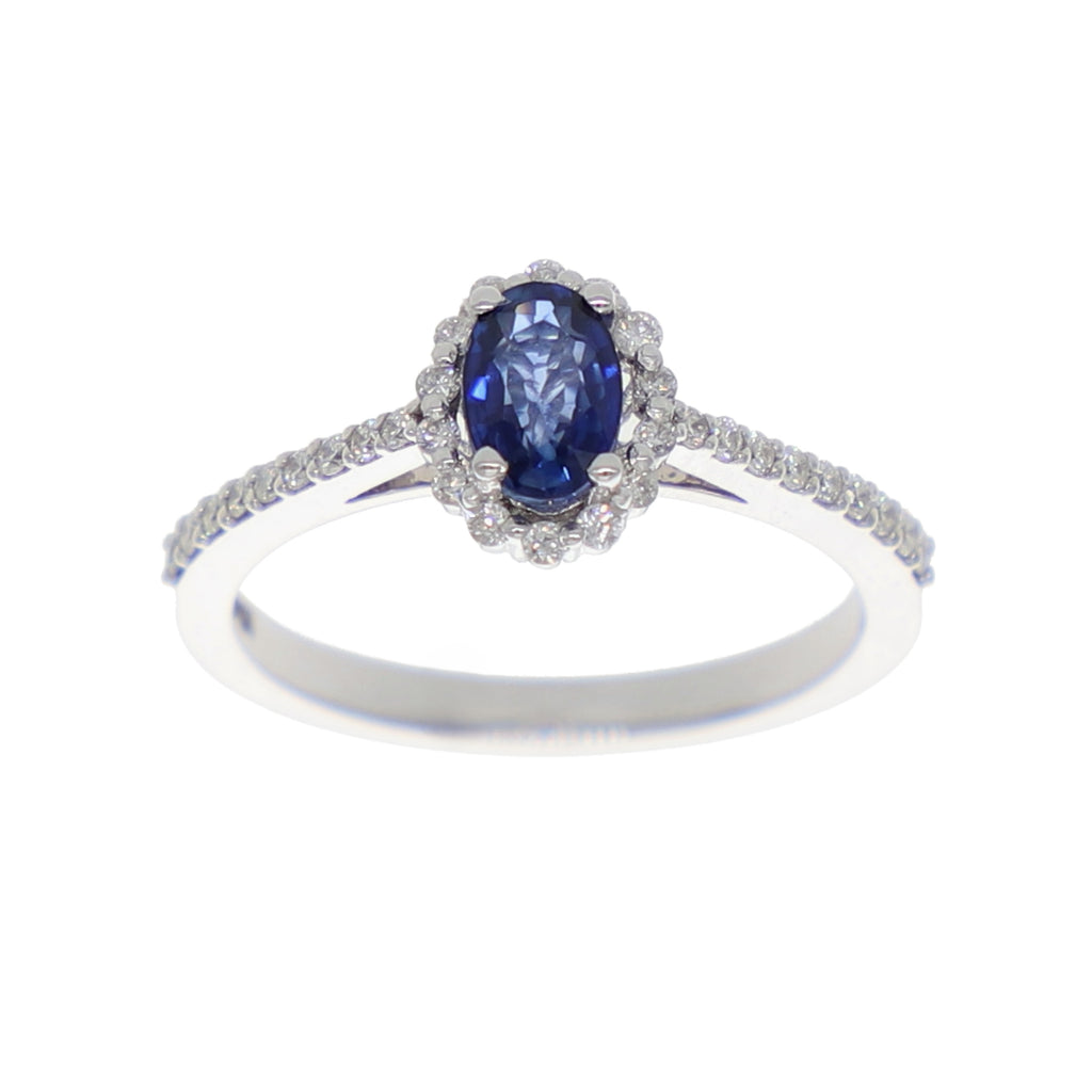 Anillo Oro Blanco Zafiro Azul y Brillantes AN-13936