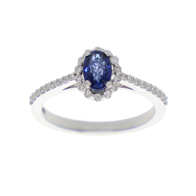 Anillo Oro Blanco Zafiro Azul y Brillantes AN-13936