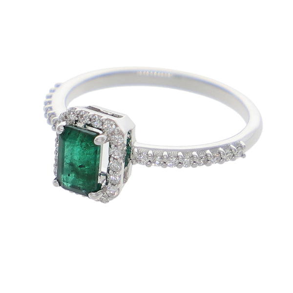 Anillo Oro Blanco Esmeralda y Brillantes AN-13937