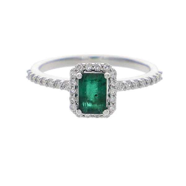 Anillo Oro Blanco Esmeralda y Brillantes AN-13937