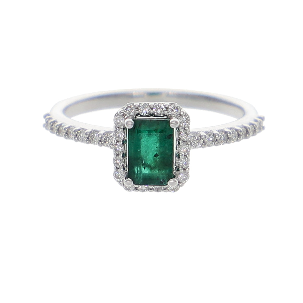 Anillo Oro Blanco Esmeralda y Brillantes AN-13937