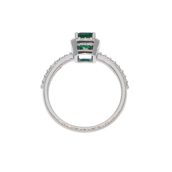 Anillo Oro Blanco Esmeralda y Brillantes AN-13937
