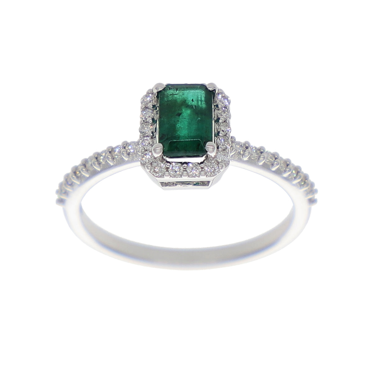 Anillo Oro Blanco Esmeralda y Brillantes AN-13937