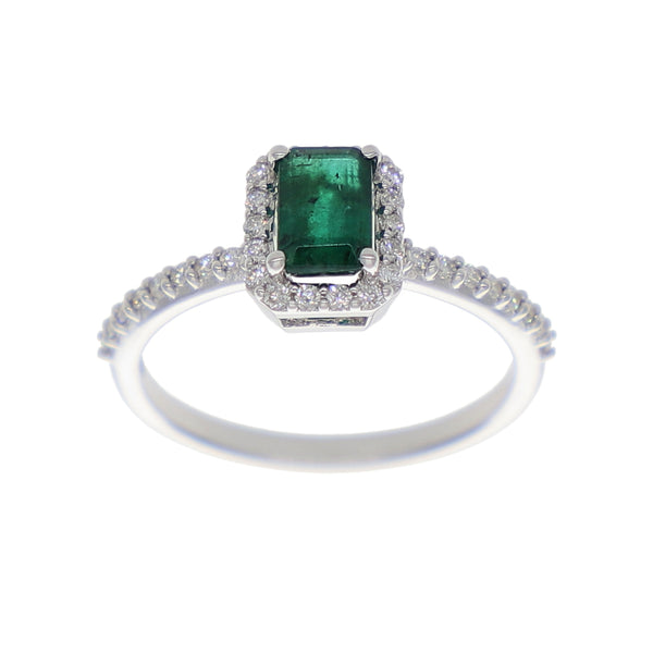 Anillo Oro Blanco Esmeralda y Brillantes AN-13937