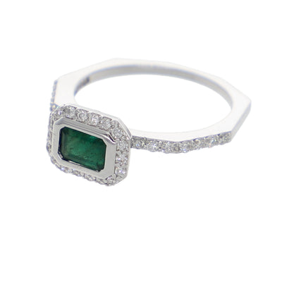 Anillo Oro Blanco Esmeralda y Brillantes AN-13939