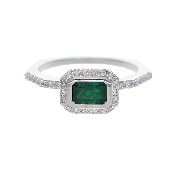 Anillo Oro Blanco Esmeralda y Brillantes AN-13939