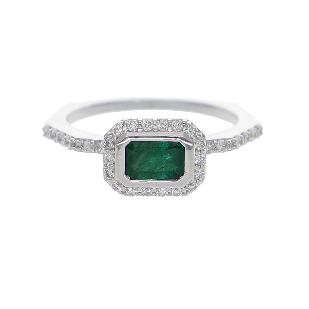 Anillo Oro Blanco Esmeralda y Brillantes AN-13939