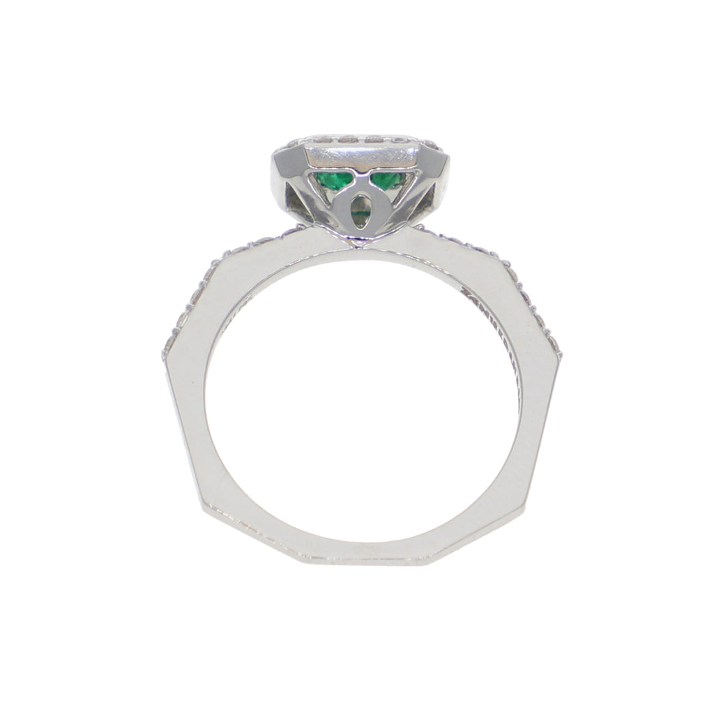 Anillo Oro Blanco Esmeralda y Brillantes AN-13939