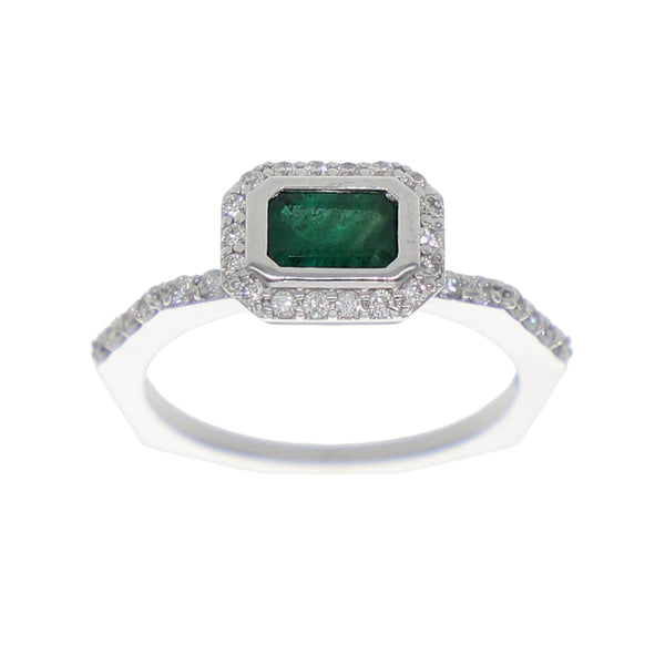 Anillo Oro Blanco Esmeralda y Brillantes AN-13939