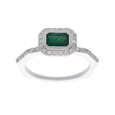 Anillo Oro Blanco Esmeralda y Brillantes AN-13939