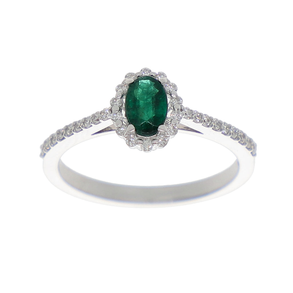 Anillo Oro Blanco Esmeralda y Brillantes AN-13940