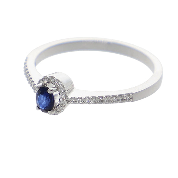 Anillo Oro Blanco Zafiro Azul y Brillantes AN-13941