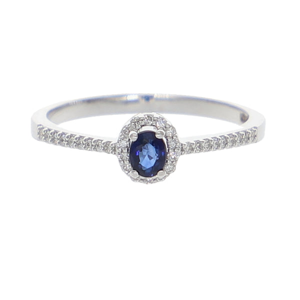 Anillo Oro Blanco Zafiro Azul y Brillantes AN-13941